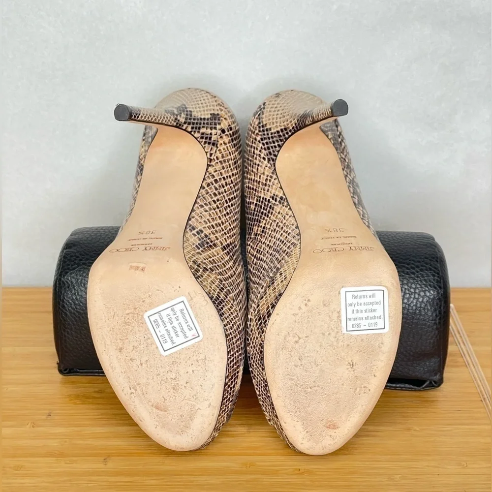 Jimmy Choo Dhalia stilletos 120mm black beige Python skin platform pumps EU38.5